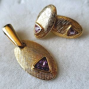 Trillion purple amethyst pendant and earrings